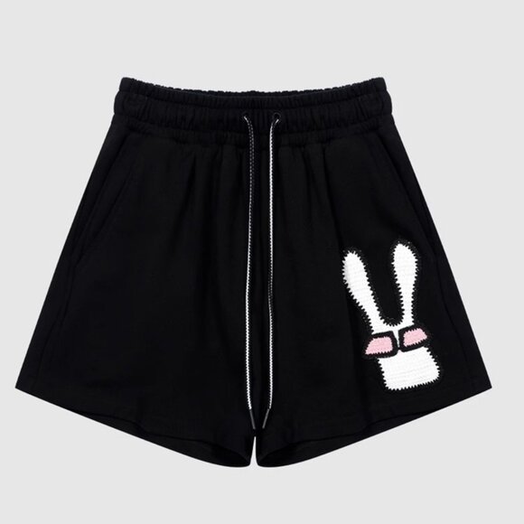B.Sure Black Rabbit Embroidered Casual Shorts - Picture 1 of 4
